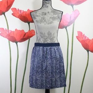 LOFT Navy Blue Striped Print Linen Skirt Sz 12